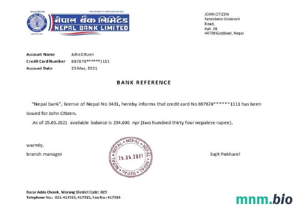 Przykład odniesienia Nepal Nepal bank w formatach Word i PDF